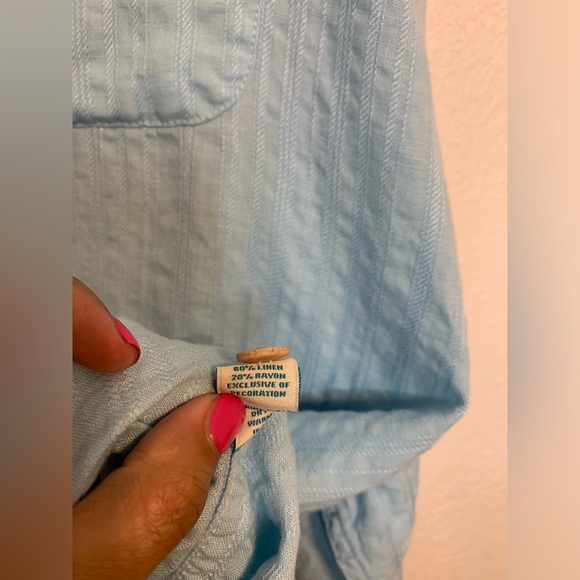 Caribbean Men 2XLT Tall Linen Blend Long Sleeve Blue Button Down Vacation Cruise - Picture 7 of 8